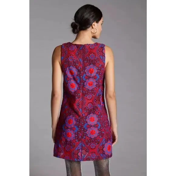 New Anthropologie Eva Franco Eyelet Burgundy Floral Mini Dress 8